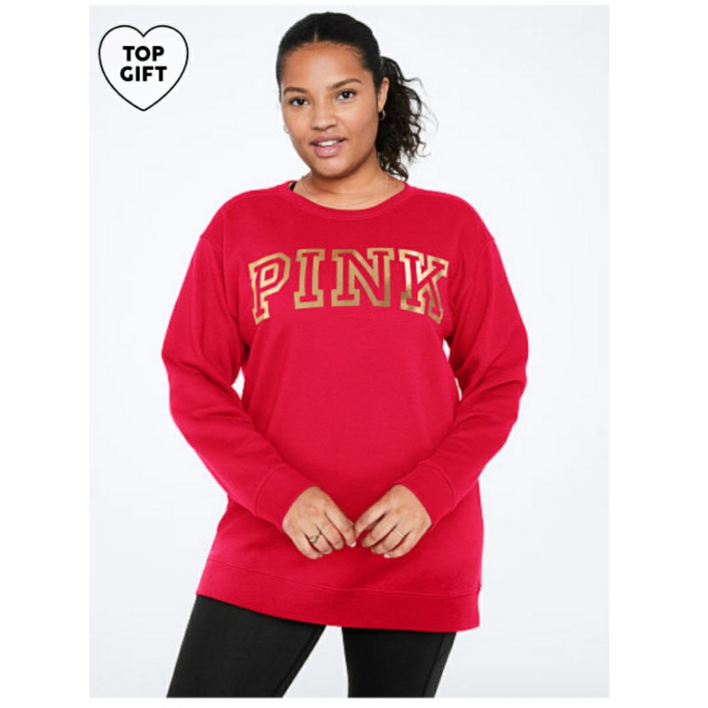 - VS Pink Everyday Lounge Red Campus Crew Sweatshirt